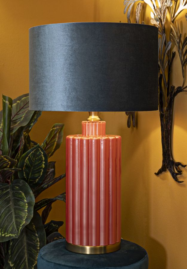 Lampe de table grise et rose avec abat-jour en tissu – Collection Helene Tower