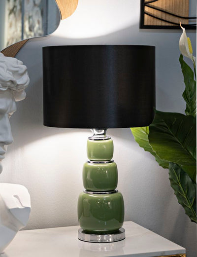 Lampe de table noire et verte avec abat-jour en tissu – Eva Three Contemporary