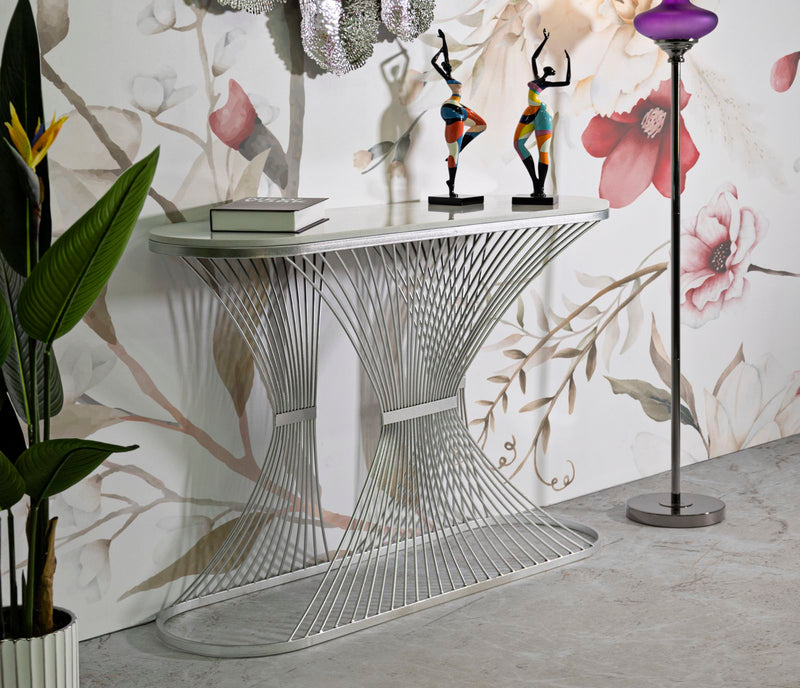 Console en marbre artificiel avec structure métallique – Entrée moderne Stripe