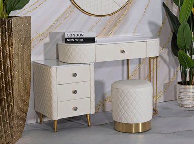 Tabouret rond rembourré avec base dorée – Siège contemporain Sharon