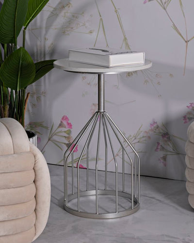 Table d'appoint ronde en marbre artificiel avec base unique – Style contemporain