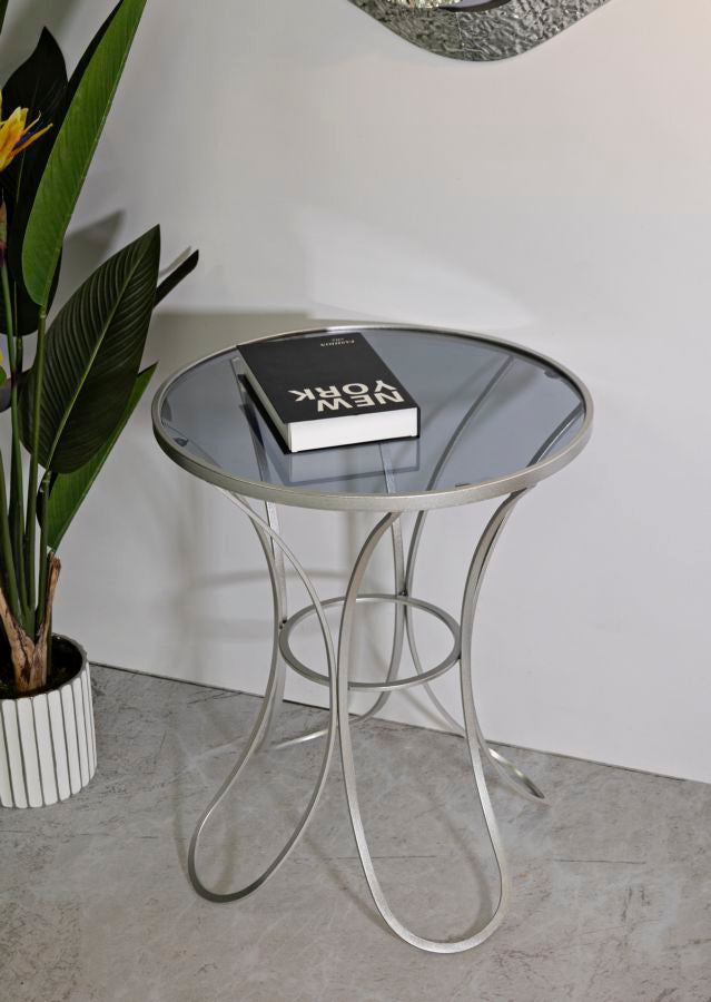 Table basse ronde en verre avec piètement décoratif – Collection Trixy