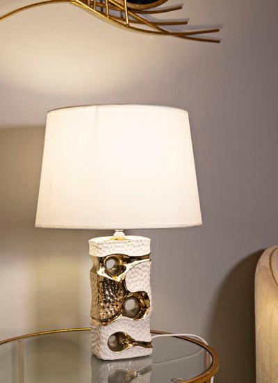 Lampe de table blanche et dorée avec abat-jour en tissu – Collection Florida