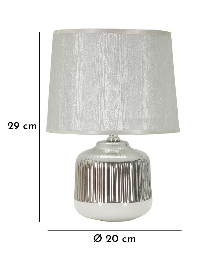Lampe de table blanche et argentée avec abat-jour en tissu – Collection Lucina