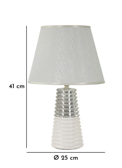 Lampe de table blanche et argentée avec abat-jour en tissu – Candela Modern Design