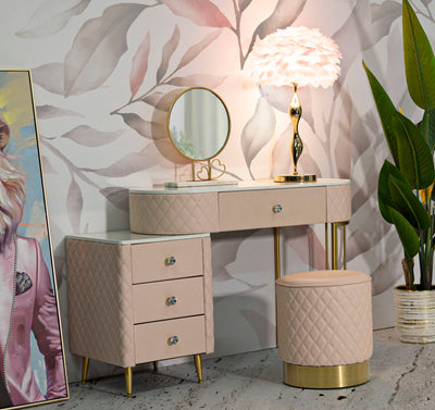 Bureau rose avec tabouret assorti – Mobilier de chambre Sharon