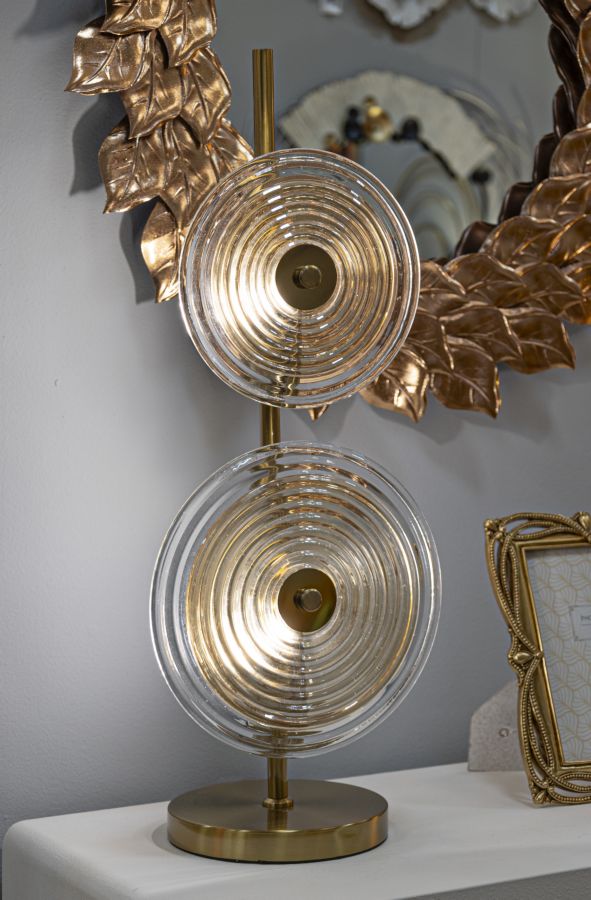 Lampe de table dorée et en verre avec disques blancs – Collection Venice
