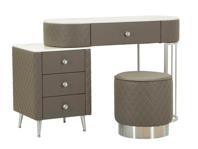 Bureau de lit gris avec tabouret et pieds argentés – Sharon Modern Style