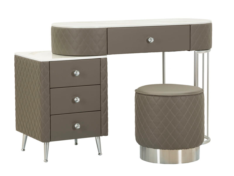 Bureau de lit gris avec tabouret et pieds argentés – Sharon Modern Style