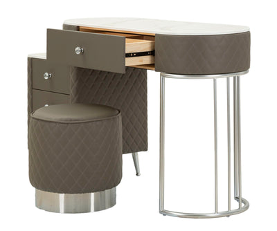 Bureau de lit gris avec tabouret et pieds argentés – Sharon Modern Style