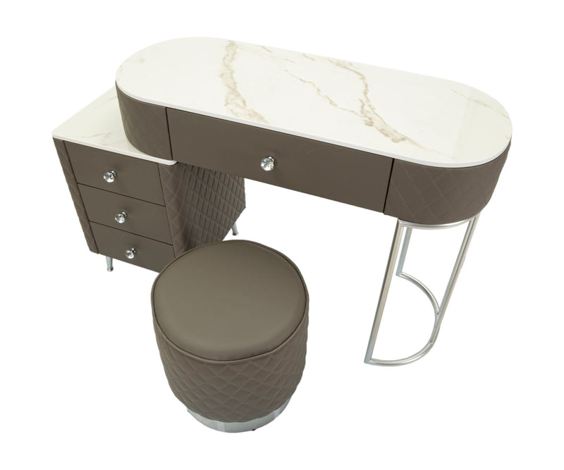 Bureau de lit gris avec tabouret et pieds argentés – Sharon Modern Style