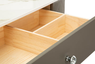 Bureau de lit gris avec tabouret et pieds argentés – Sharon Modern Style