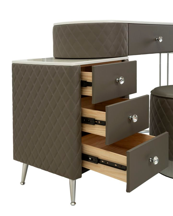 Bureau de lit gris avec tabouret et pieds argentés – Sharon Modern Style