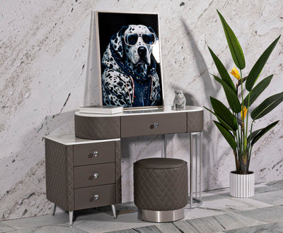 Bureau de lit gris avec tabouret et pieds argentés – Sharon Modern Style