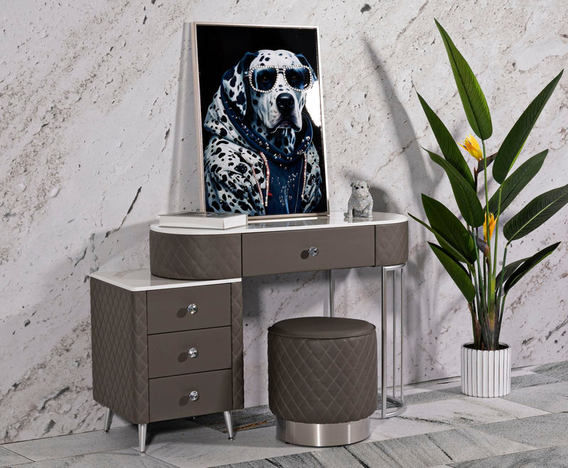 Bureau de lit gris avec tabouret et pieds argentés – Sharon Modern Style