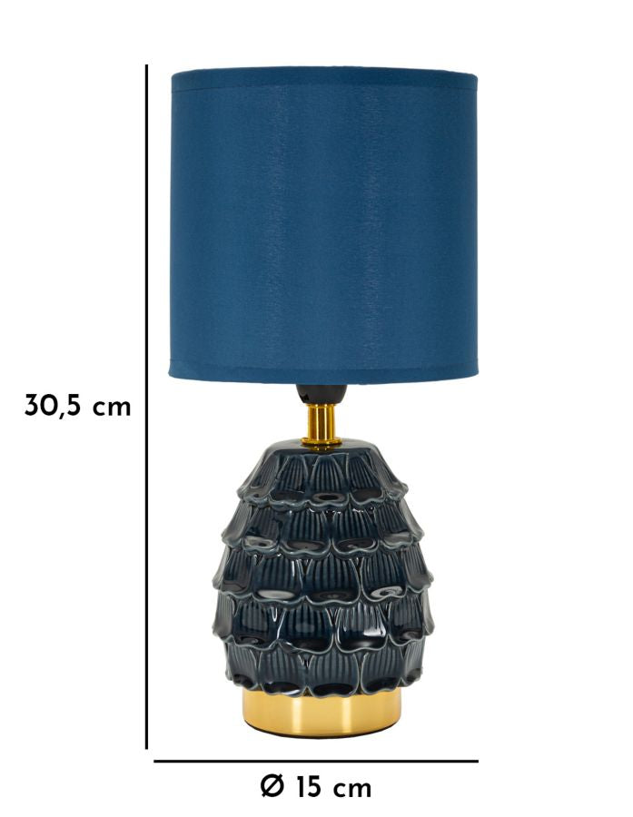 Lampe de chevet en céramique bleue avec abat-jour en tissu – Pigmy Modern Accent