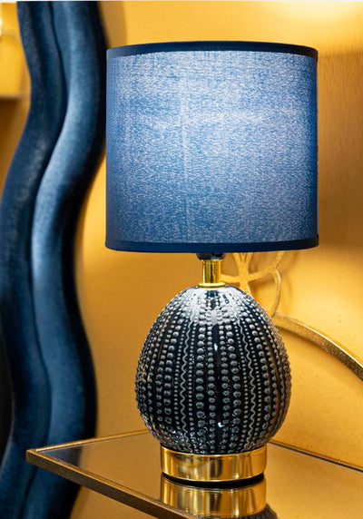 Lampe de chevet en céramique bleue avec abat-jour en tissu – Flavi Modern Accent