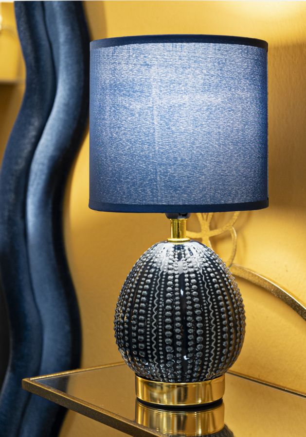 Lampe de chevet en céramique bleue avec abat-jour en tissu – Flavi Modern Accent