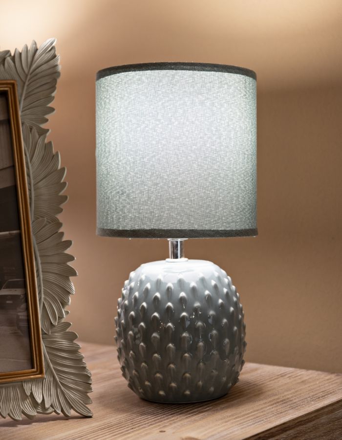 Lampe de chevet en céramique turquoise avec abat-jour en tissu – Pontus Collection