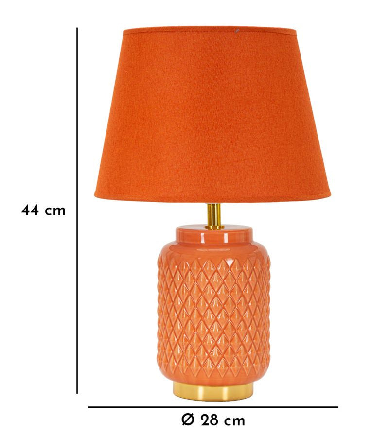 Lampe de table en céramique orange avec abat-jour en tissu – Square Modern Design