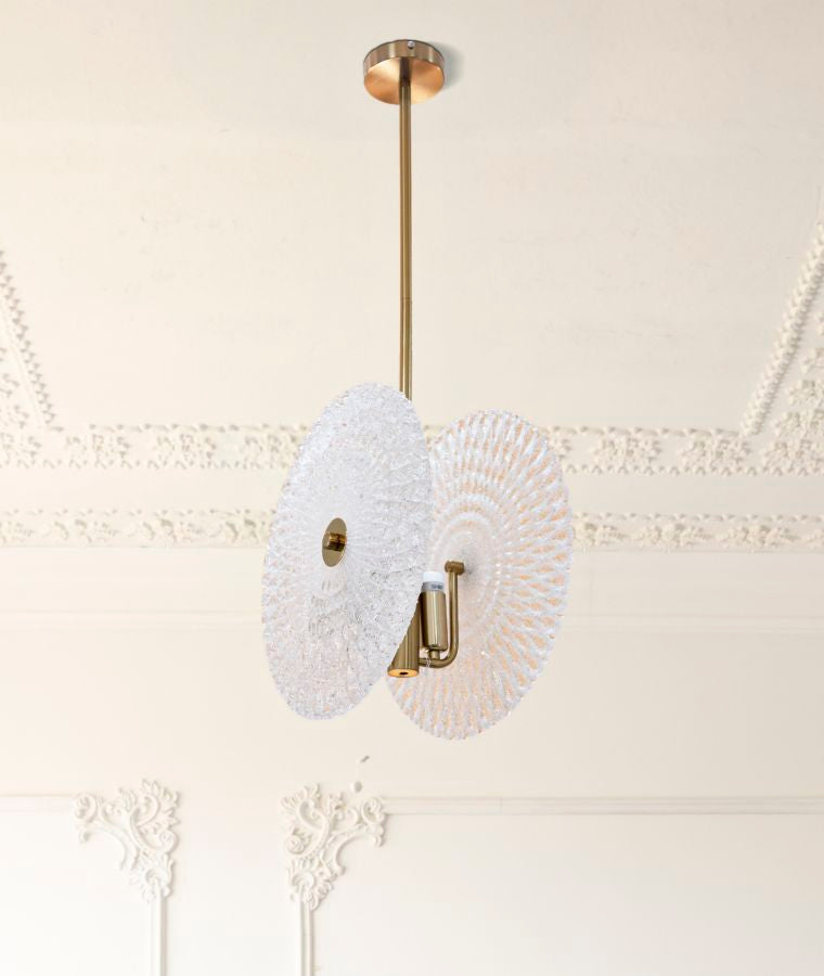 Plafonnier doré et en verre avec disques blancs – Modern Design