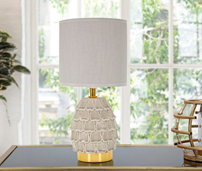 Lampe de chevet en céramique grise avec abat-jour en tissu – Pigmy Collection