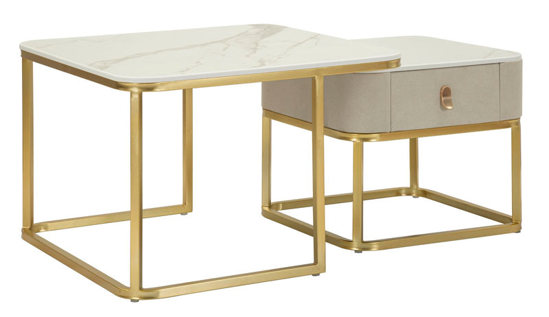 Lot de 2 tables basses en marbre artificiel avec piètement doré – Collection Beauté