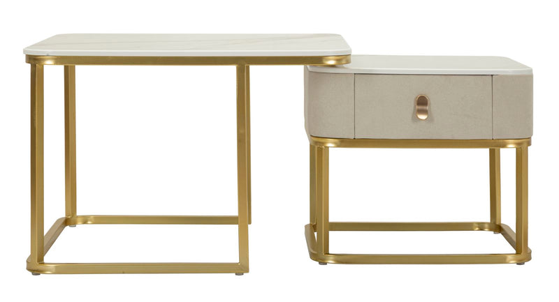 Lot de 2 tables basses en marbre artificiel avec piètement doré – Collection Beauté