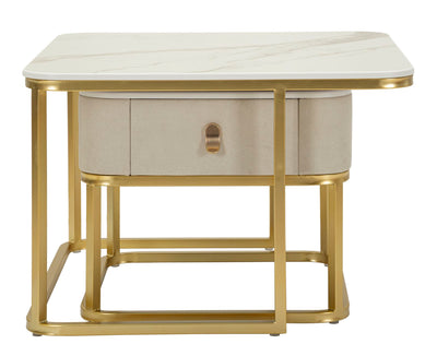 Lot de 2 tables basses en marbre artificiel avec piètement doré – Collection Beauté