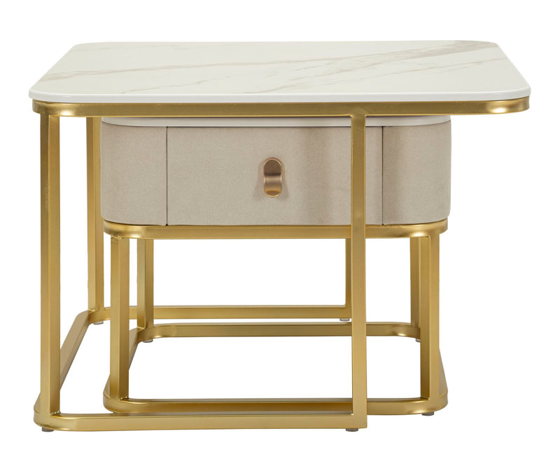 Lot de 2 tables basses en marbre artificiel avec piètement doré – Collection Beauté