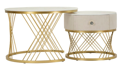 Ensemble de 2 tables basses en marbre artificiel avec cadre doré – Collection Votix