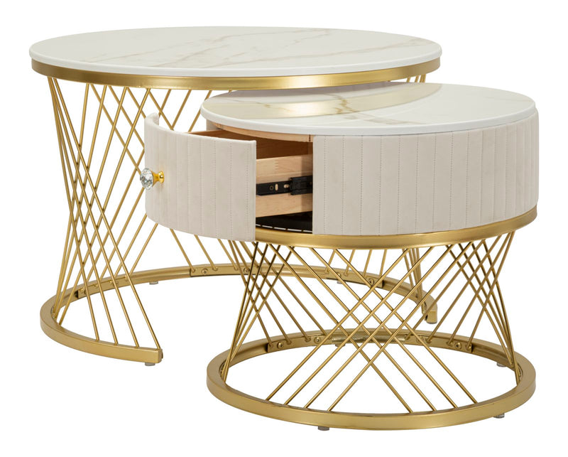 Ensemble de 2 tables basses en marbre artificiel avec cadre doré – Collection Votix