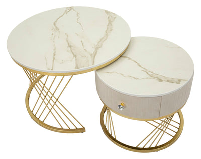 Ensemble de 2 tables basses en marbre artificiel avec cadre doré – Collection Votix