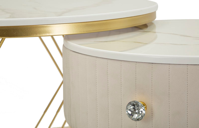 Ensemble de 2 tables basses en marbre artificiel avec cadre doré – Collection Votix