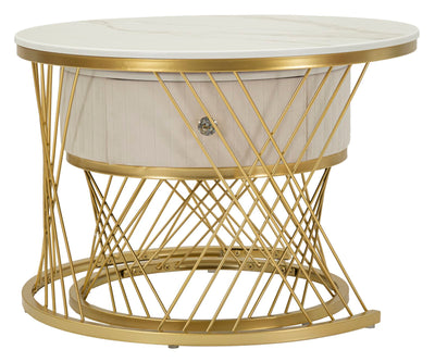 Ensemble de 2 tables basses en marbre artificiel avec cadre doré – Collection Votix