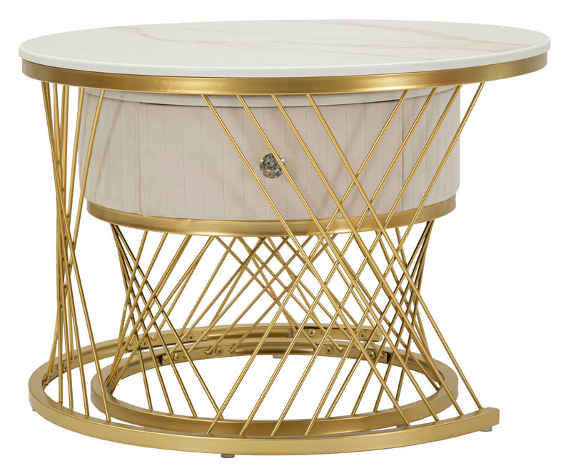 Ensemble de 2 tables basses en marbre artificiel avec cadre doré – Collection Votix