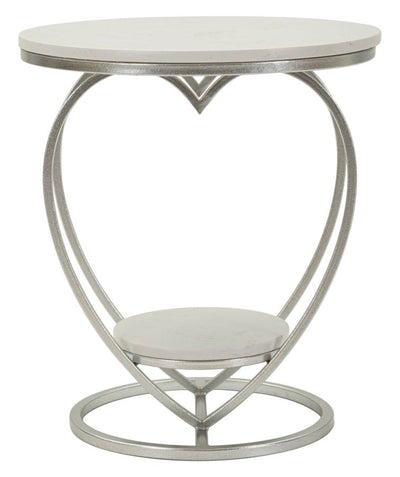 Table d'appoint en métal argenté avec piètement en forme de cœur – Heart Modern Accent