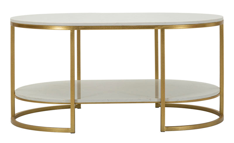 Table basse rectangulaire en marbre artificiel avec cadre doré – Izmir Design