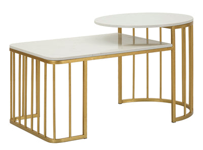 Table basse rectangulaire en marbre artificiel avec base dorée – Collection Ankara