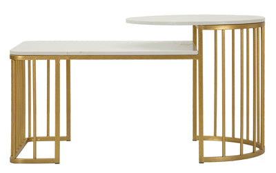 Table basse rectangulaire en marbre artificiel avec base dorée – Collection Ankara