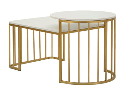 Table basse rectangulaire en marbre artificiel avec base dorée – Collection Ankara