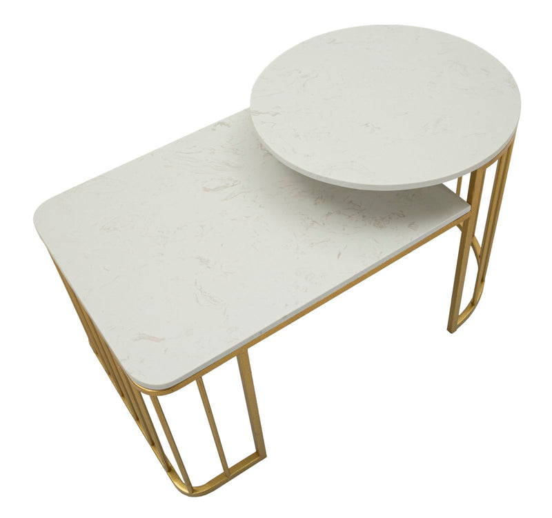 Table basse rectangulaire en marbre artificiel avec base dorée – Collection Ankara