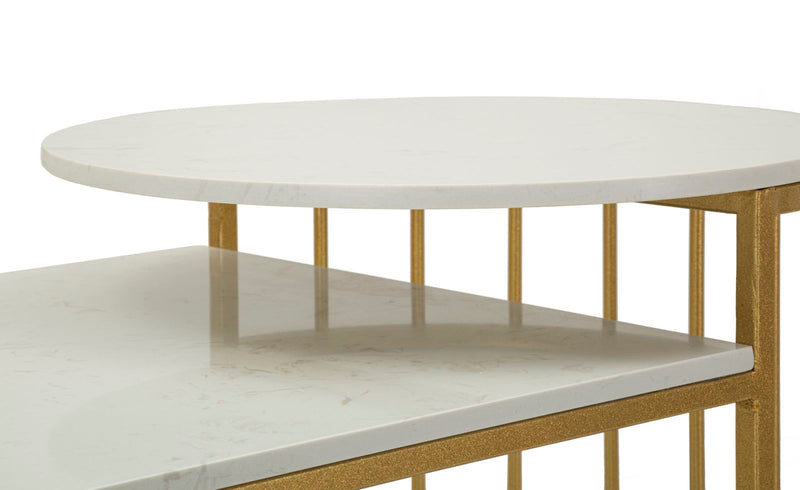 Table basse rectangulaire en marbre artificiel avec base dorée – Collection Ankara