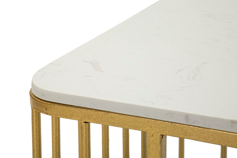 Table basse rectangulaire en marbre artificiel avec base dorée – Collection Ankara