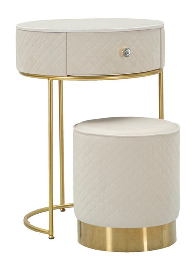 Table de chevet crème avec pouf assorti – Coiffeuse Velit