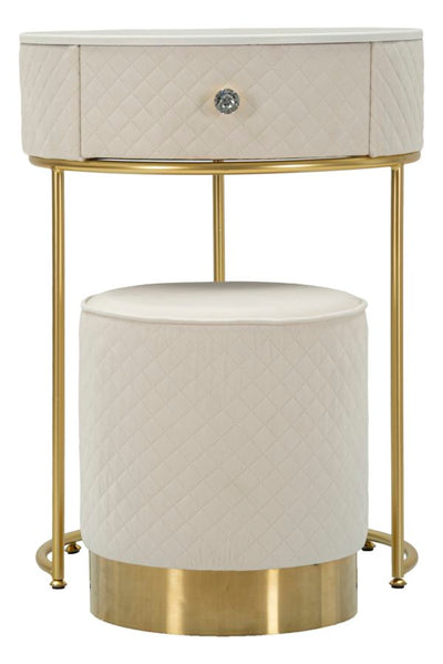Table de chevet crème avec pouf assorti – Coiffeuse Velit