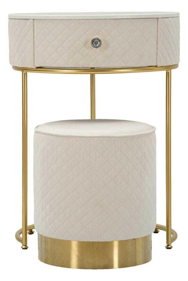 Table de chevet crème avec pouf assorti – Coiffeuse Velit
