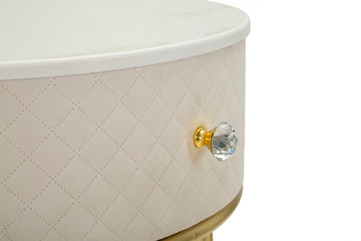 Table de chevet crème avec pouf assorti – Coiffeuse Velit