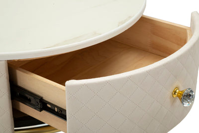 Table de chevet crème avec pouf assorti – Coiffeuse Velit