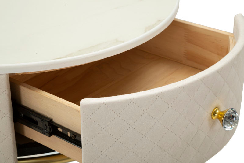 Table de chevet crème avec pouf assorti – Coiffeuse Velit